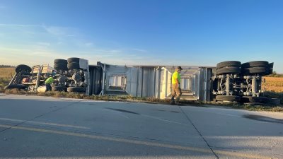 Truck rolled over on side