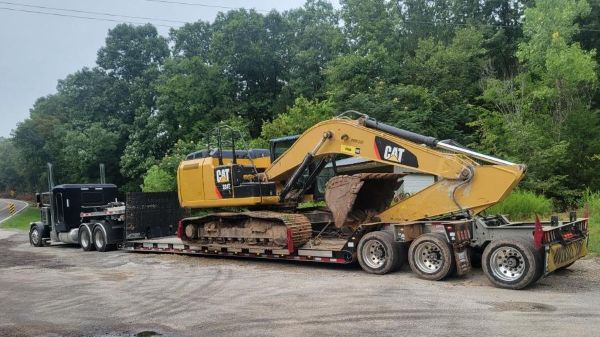 Excavator on trailer