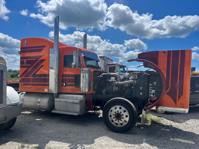 Truck with hood open