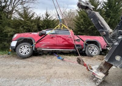 Recovery of truck from over the edge