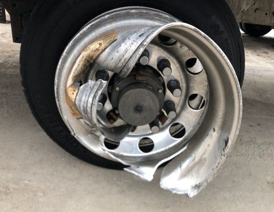 Badly damaged tire rim
